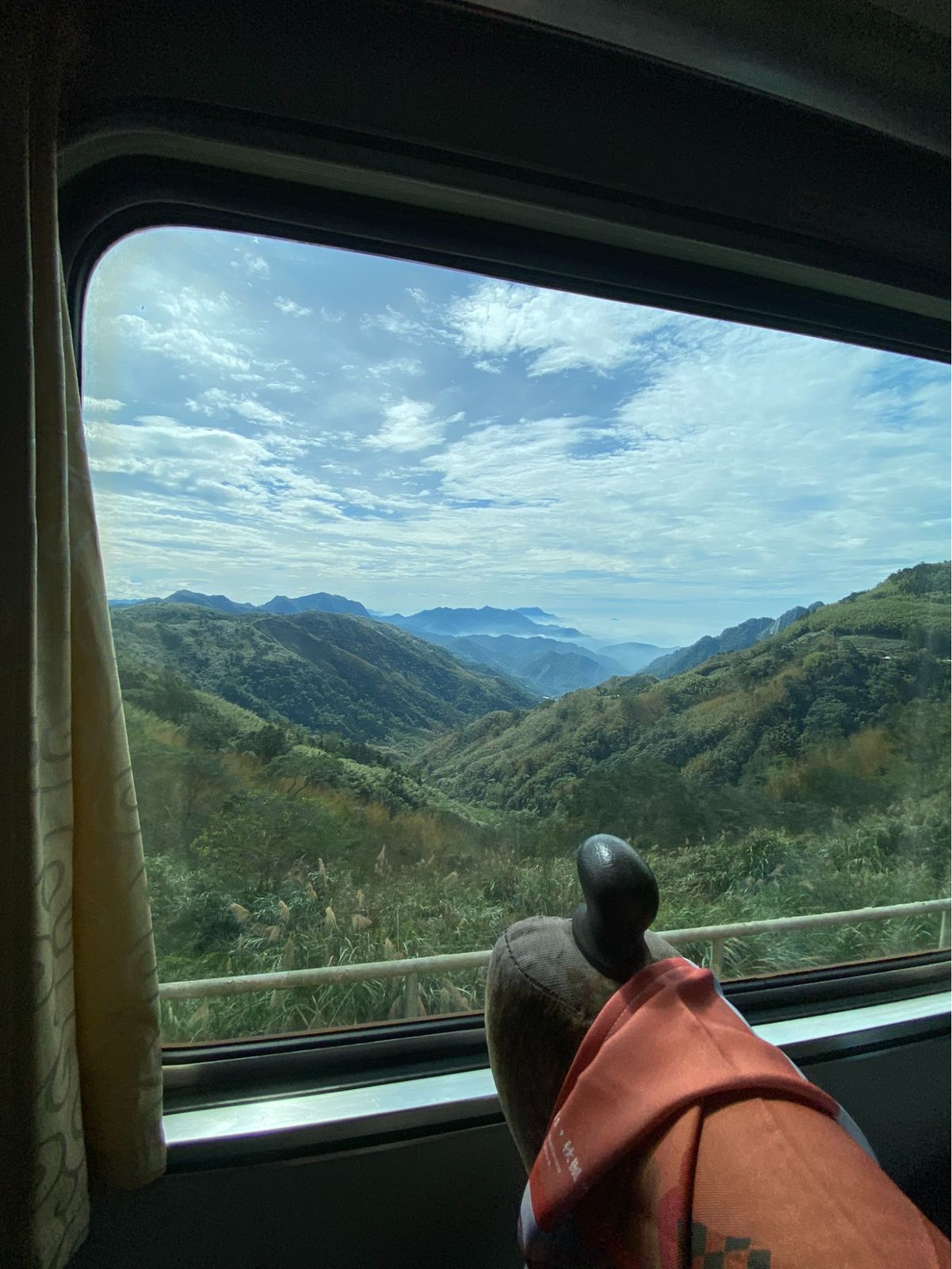The Alishan Forest Railway map with its spiral up Dulishan, a vista at a midway station, the view from the window, and the end-of-the-line station in Alishan Forest Park